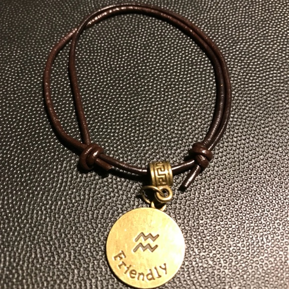 Leather Aquarius Horoscope Adjustable Unisex Bangl - Picture 2 of 2